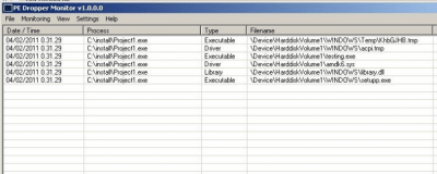 Screenshot of the application PE Dropper Monitor - #1