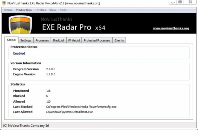 Screenshot of the application EXE Radar Pro - #1