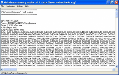 Screenshot of the application WriteProcessMemory Monitor - #1