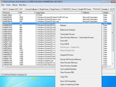 Screenshot of the application NoVirusThanks Anti-Rootkit - #1