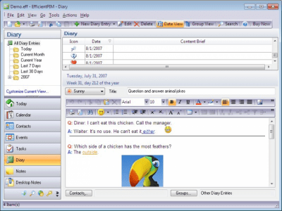 Screenshot of the application Personal Information Manager - #3
