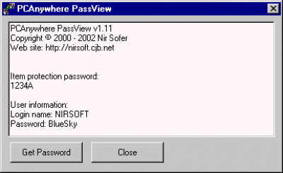 Screenshot of the application PCAnywhere PassView - #1