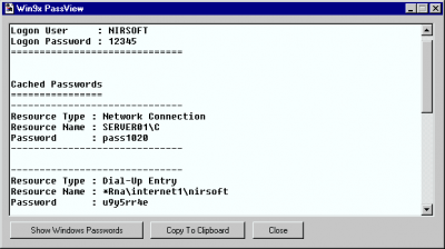 Screenshot of the application Win9x PassView - #1