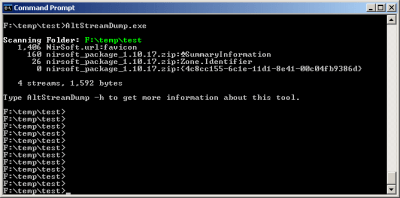 Screenshot of the application AltStreamDump - #1