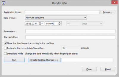 Screenshot of the application RunAsDate - #1