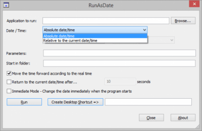 Screenshot of the application RunAsDate - #2