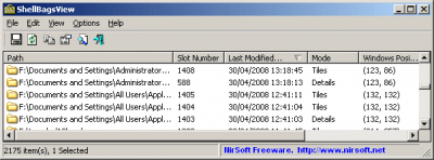 Screenshot of the application ShellBagsView - #1