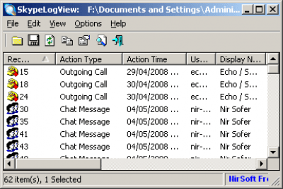 Screenshot of the application SkypeLogView - #1