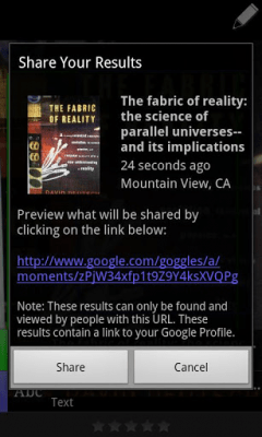 Screenshot of the application Google Goggles - #3