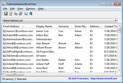Screenshot of the application OutlookAddressBookView - #1