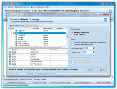 Screenshot of the application EMCO Network Malware Cleaner - #1