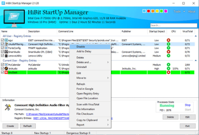 Screenshot of the application HiBit Startup Manager - #1