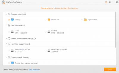 Screenshot of the application iMyFone AnyRecover - #1
