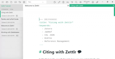 Screenshot of the application Zettlr - #3