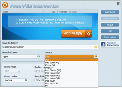 Screenshot of the application Free File Converter - #3