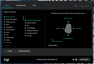 Screenshot of the application Logitech Options - #1