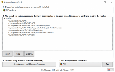 Screenshot of the application Antivirus Removal Tool - #1