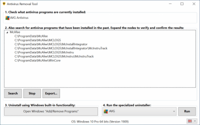 Screenshot of the application Antivirus Removal Tool - #2