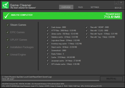 Screenshot of the application Game Cleaner - #1