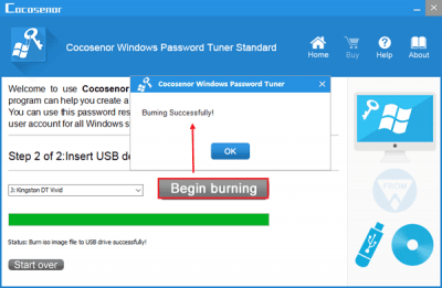 Screenshot of the application Cocosenor Windows Password Tuner - #3
