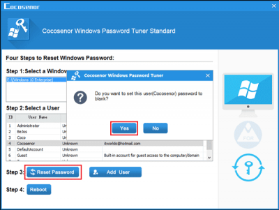 Screenshot of the application Cocosenor Windows Password Tuner - #5