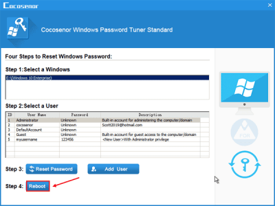 Screenshot of the application Cocosenor Windows Password Tuner - #8