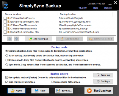 Screenshot of the application SimplySync Backup - #1