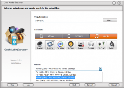 Screenshot of the application Gold Audio Extractor - #1