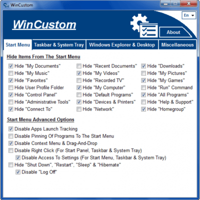 Screenshot of the application WinCustom - #1