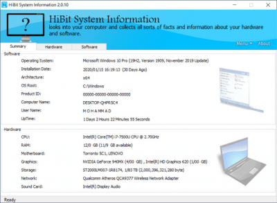 Screenshot of the application HiBit System Information - #1