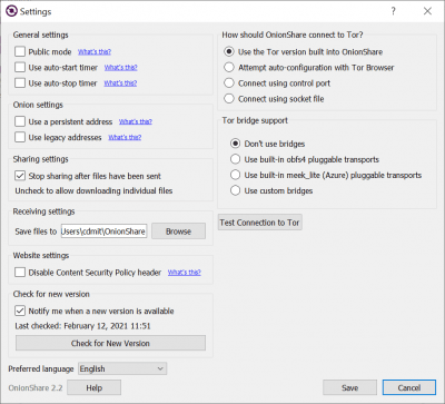 Screenshot of the application OnionShare - #4