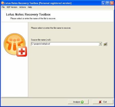 Screenshot of the application Lotus Notes Recovery Toolbox - #1