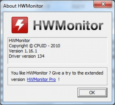 Screenshot of the application HWMonitor - #2