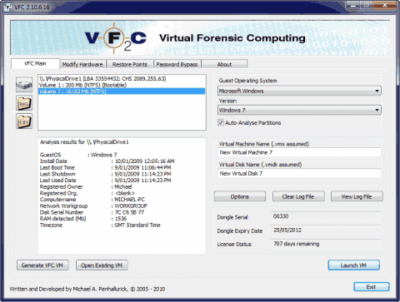 Screenshot of the application Virtual Forensic Computing - #1