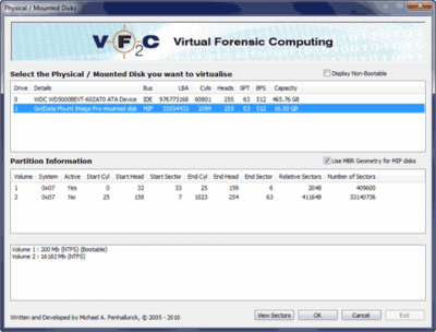 Screenshot of the application Virtual Forensic Computing - #2