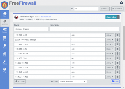 Screenshot of the application Free Firewall - #3