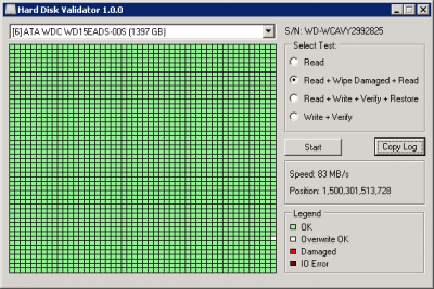 Screenshot of the application Hard Disk Validator - #1