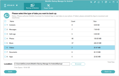Screenshot of the application MobiKin Backup Manager for Android - #5