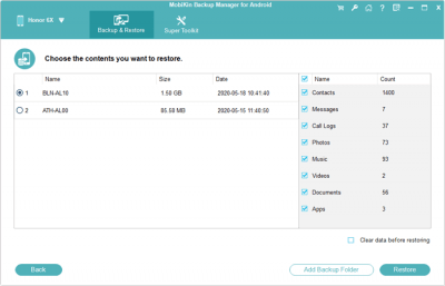 Screenshot of the application MobiKin Backup Manager for Android - #7
