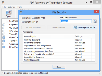 Screenshot of the application Thegrideon Software PDF Password - #2