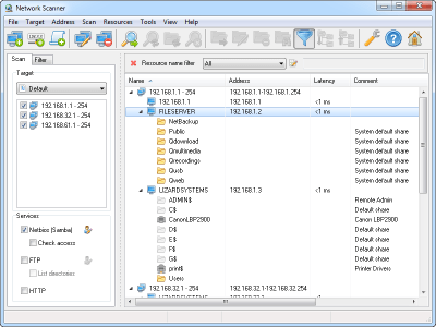 Screenshot of the application LizardSystems Network Scanner - #1