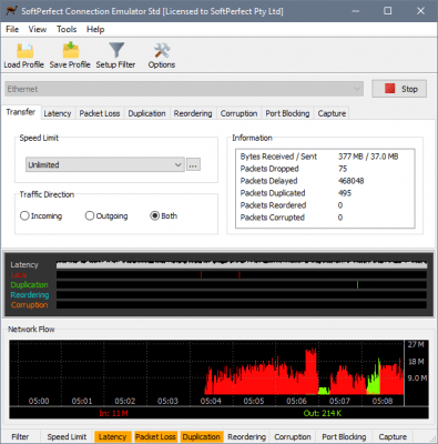 Screenshot of the application SoftPerfect Connection Emulator - #1