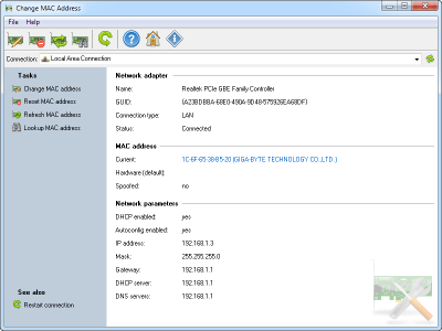 Screenshot of the application LizardSystems Change MAC Address - #1