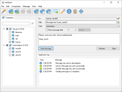 Screenshot of the application LizardSystems LanSend - #1