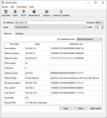 Screenshot of the application LizardSystems LanCalculator - #1