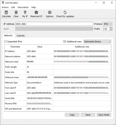 Screenshot of the application LizardSystems LanCalculator - #4
