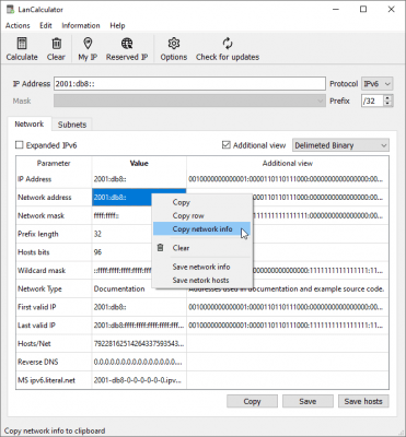 Screenshot of the application LizardSystems LanCalculator - #5