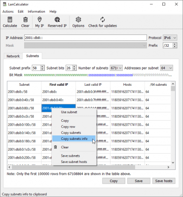 Screenshot of the application LizardSystems LanCalculator - #10