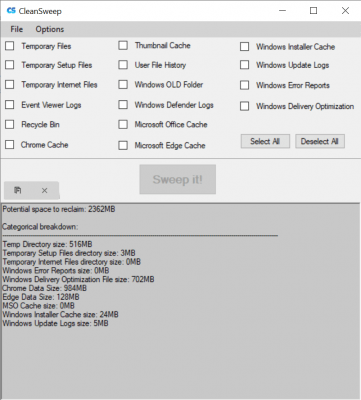 Screenshot of the application CleanSweep - #1
