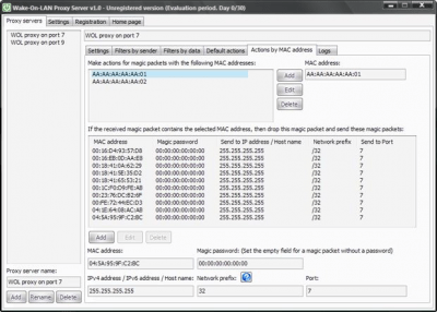 Screenshot of the application Wake-On-LAN Proxy Server - #1